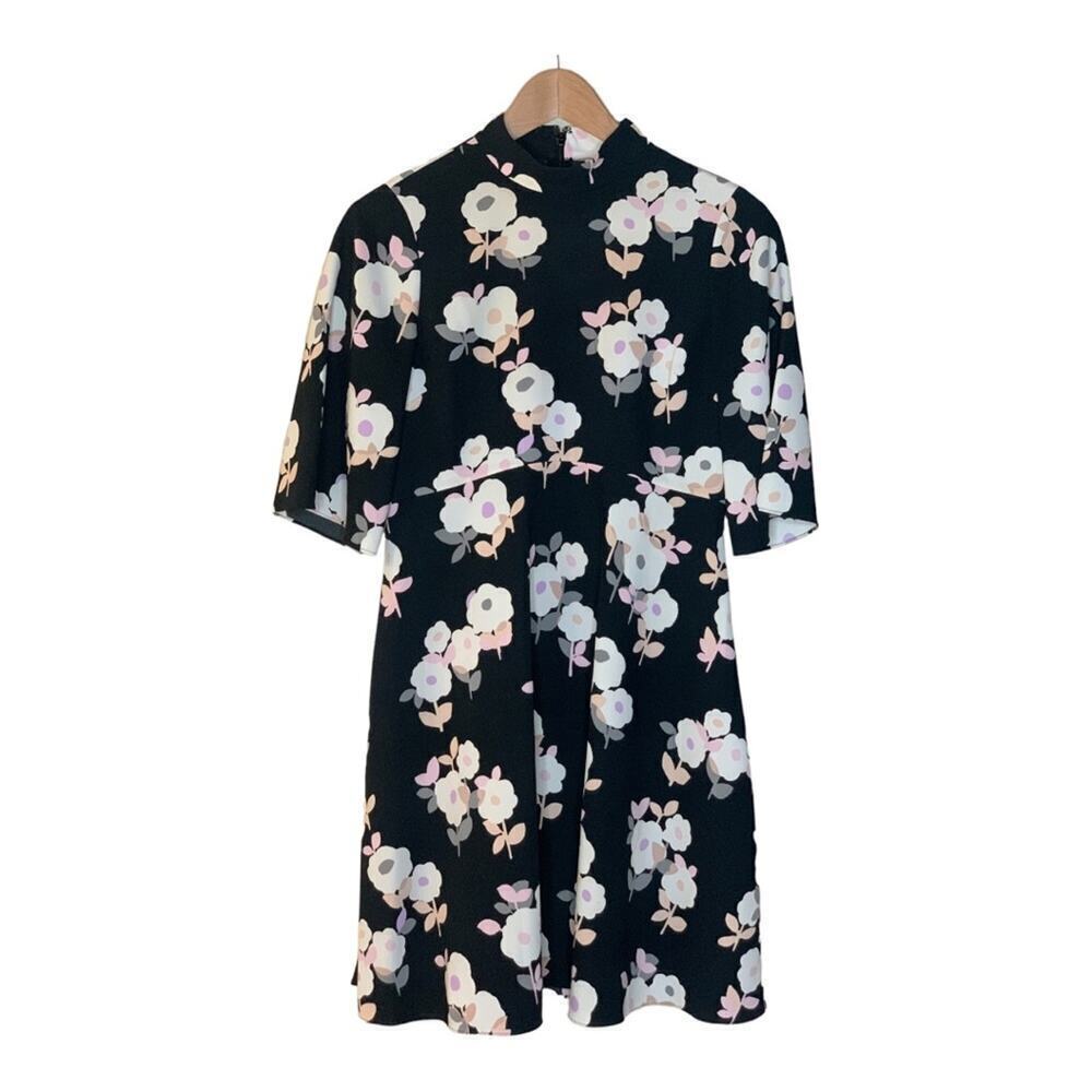 Kate Spade Posy Floral Dress – Black Short Sleeve Fit & Flare, Size Small
